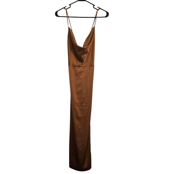Bronze Satin Midi Dress Women’s Size M Sleeveless Slip Party Cocktail Gown - Picture 1 of 6